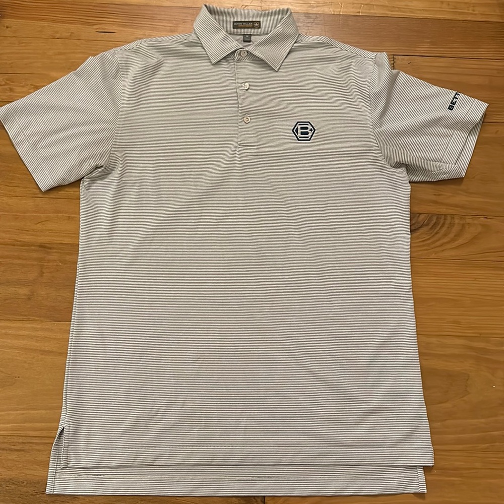 Peter Millar navy blue striped Polo